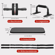 EnterSports Bauchroller Bauchmuskeltrainer ABS Roller, 6-in-1 Bauchtrainer mit Fitnessband, Liegestütze, Kniematte für Zuhause,Fitness Geräte, Bauchmuskel Roller, Gut für Heimtraining