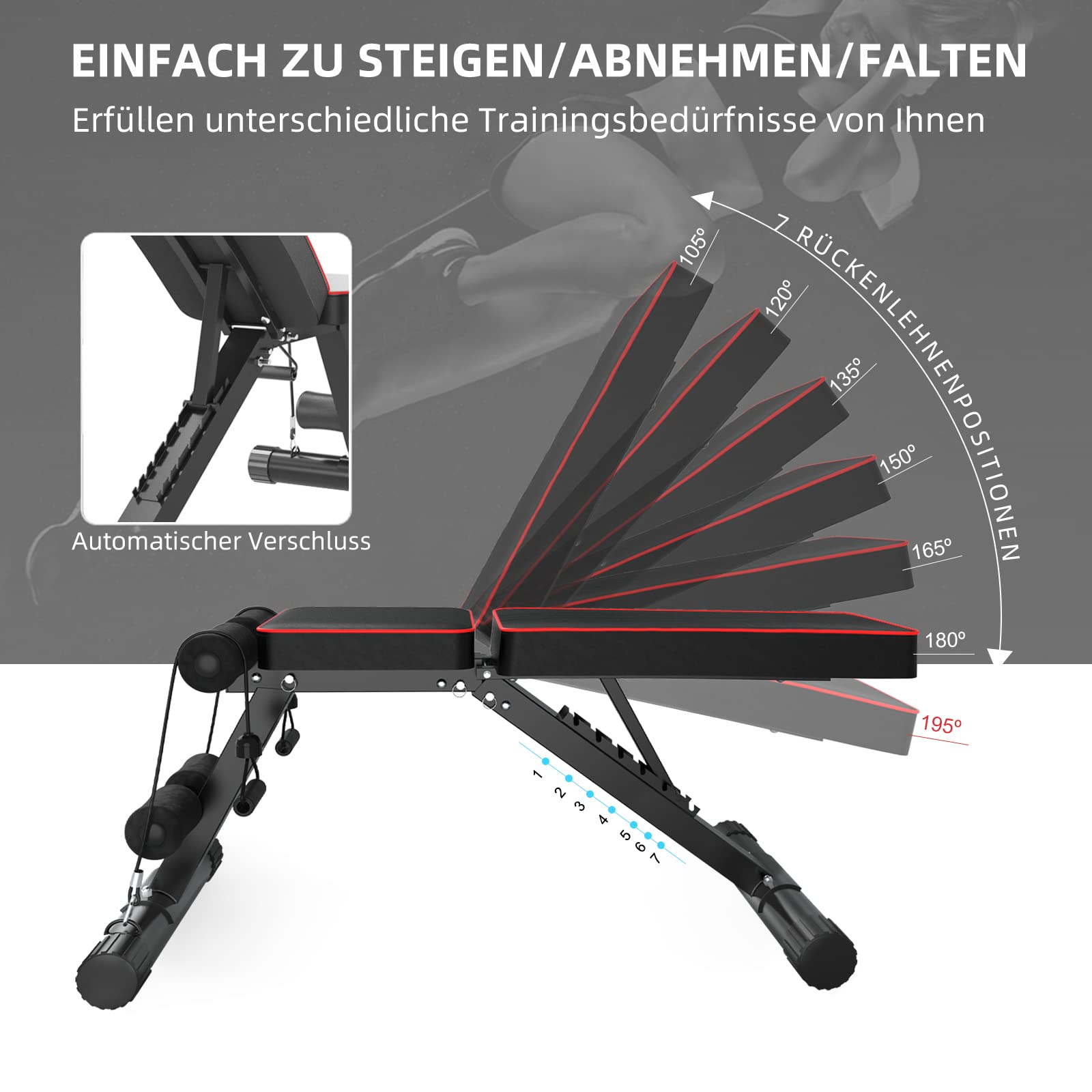 YOLEO klappbare Hantelbank Multifunktion Training Fitness Bank Bauchtrainer Schrägbank mit 6-Fach Verstellbarer Rückenlehne/3-Fach verstellbarer Sitzkissen,Belastung 300kg (Schwarz)