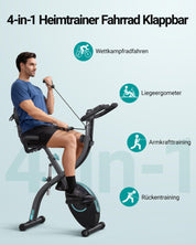 MERACH 4-in-1 Heimtrainer Klappbar, Hometrainer Fahrrad mit LCD Monitor und Handpulsmessung, Magnetisches Ergometer Fitnessbikes mit Bequemem Sitzkissen, 16-Stufiger Magnetwiderstand, Platzsparend