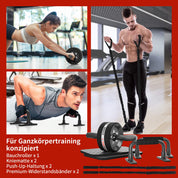 EnterSports Bauchroller Bauchmuskeltrainer ABS Roller, 6-in-1 Bauchtrainer mit Fitnessband, Liegestütze, Kniematte für Zuhause,Fitness Geräte, Bauchmuskel Roller, Gut für Heimtraining