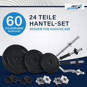 ArtSport 3in1 Hantelset mit 2 Kurzhanteln, 1 Langhantel & 1 SZ Curlhantel - 12 Gewichte mit 60kg und Sternverschlüssen - Hantel Set Krafttraining