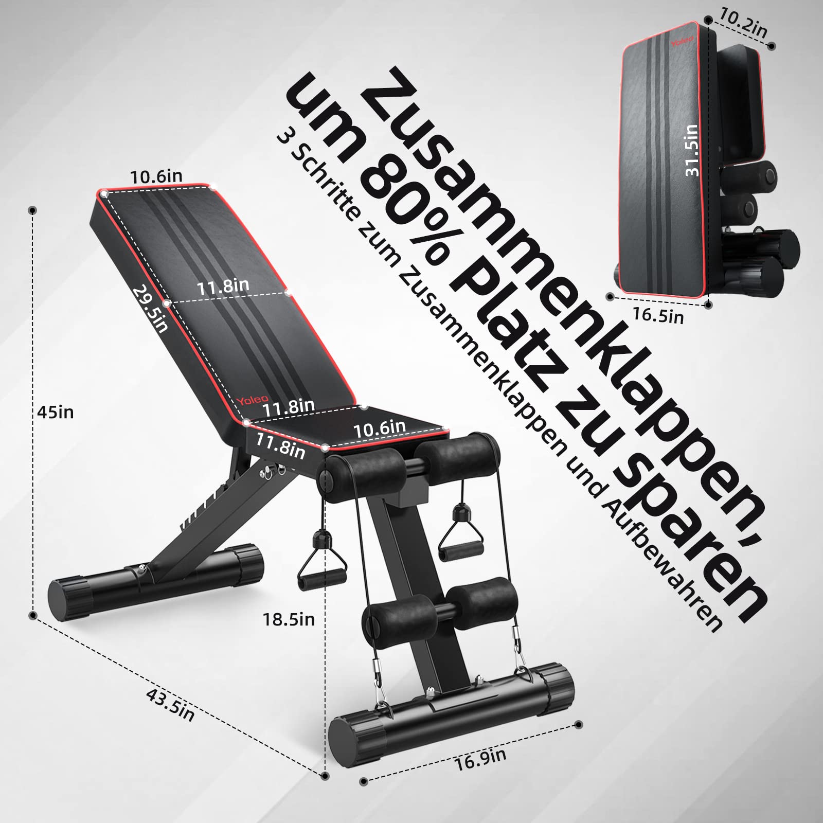 YOLEO klappbare Hantelbank Multifunktion Training Fitness Bank Bauchtrainer Schrägbank mit 6-Fach Verstellbarer Rückenlehne/3-Fach verstellbarer Sitzkissen,Belastung 300kg (Schwarz)