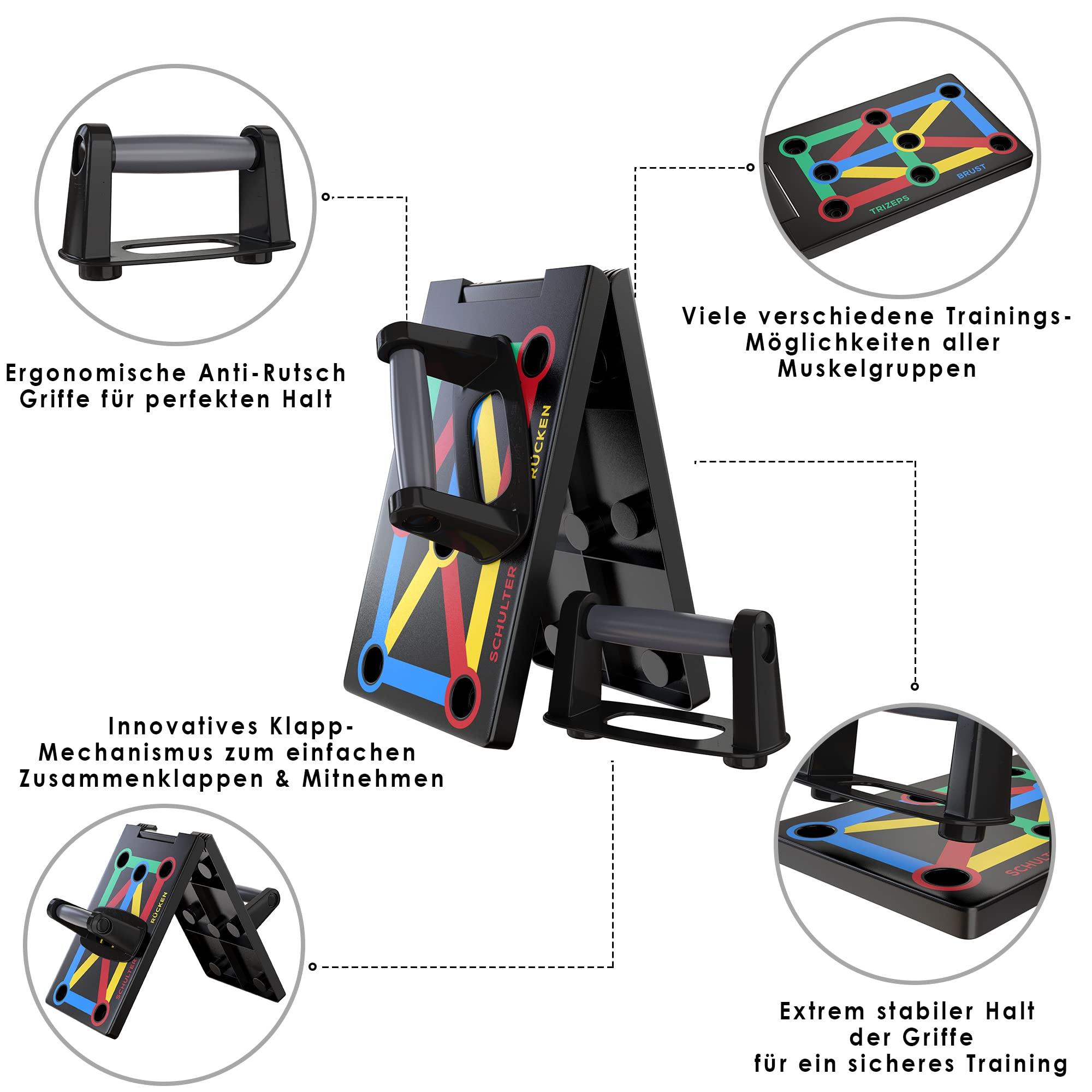 ALPHASKIN Premium Liegestützbrett Set I Verbessertes Konzept 2023 I Liegestützgriffe Homeworkout I 9 in 1 Push Up Bar I Homegym I Fitnessgeräte für Zuhause