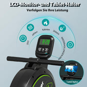 Wenoker Rudergerät mit Magnet-Fitnesstrainer, Rudergerät für Zuhause 16 Stufen Widerstand, Indoor-Gerät für das Home-Gym, Cardio-Trainingsgerät, 160 kg Kapazität mit LCD-Monitor
