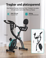 MERACH 4-in-1 Heimtrainer Klappbar, Hometrainer Fahrrad mit LCD Monitor und Handpulsmessung, Magnetisches Ergometer Fitnessbikes mit Bequemem Sitzkissen, 16-Stufiger Magnetwiderstand, Platzsparend