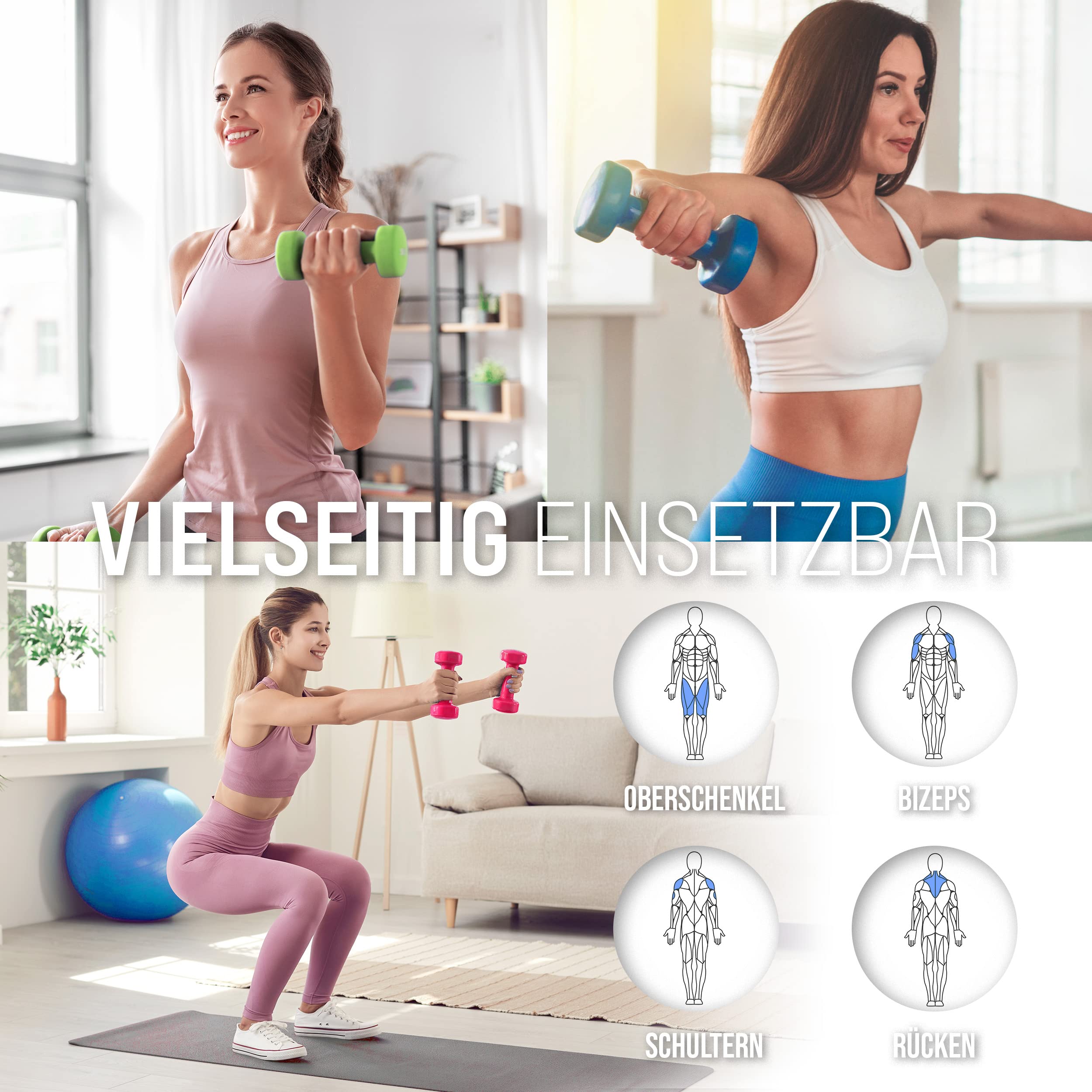 Apollo Hantel Set Kurzhantel Fitness 2x1kg, 2x2kg, 2x3kg inklusive Hantelständer für Kurzhantelset für Frauen & Männer Dumbbell weights 1kg, 2kg, Hanteln 3kg