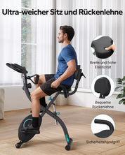 MERACH 4-in-1 Heimtrainer Klappbar, Hometrainer Fahrrad mit LCD Monitor und Handpulsmessung, Magnetisches Ergometer Fitnessbikes mit Bequemem Sitzkissen, 16-Stufiger Magnetwiderstand, Platzsparend