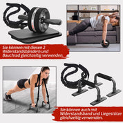 EnterSports Bauchroller Bauchmuskeltrainer ABS Roller, 6-in-1 Bauchtrainer mit Fitnessband, Liegestütze, Kniematte für Zuhause,Fitness Geräte, Bauchmuskel Roller, Gut für Heimtraining